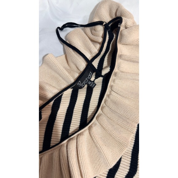 37 Orchard Kendall Kylie XL One Shoulder Ruffle Stripe Knit Midi Dress Ribbed - Picture 4 of 7